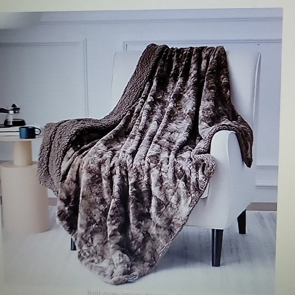 BEDSURE heated brown plush faux fur throw blanket sherpa fleece 50x60